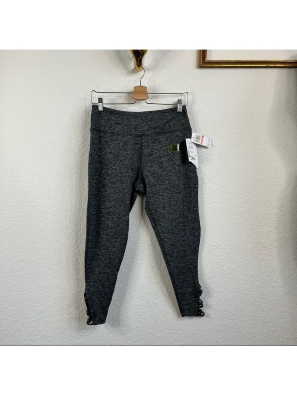 Earth Yoga Cropped Marled Caged Lace Up Leggings